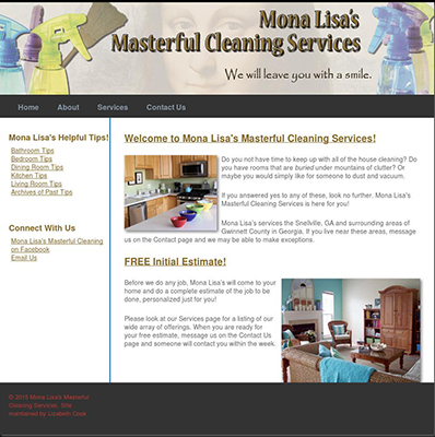 Website created for Mona Lisa&rsquo;s Masterful Cleaning Services, a home cleaning small business